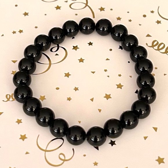 Natural Crystal Black Obsidian 8mm Gemstone Stretch Bracelet 7” - Picture 3 of 4